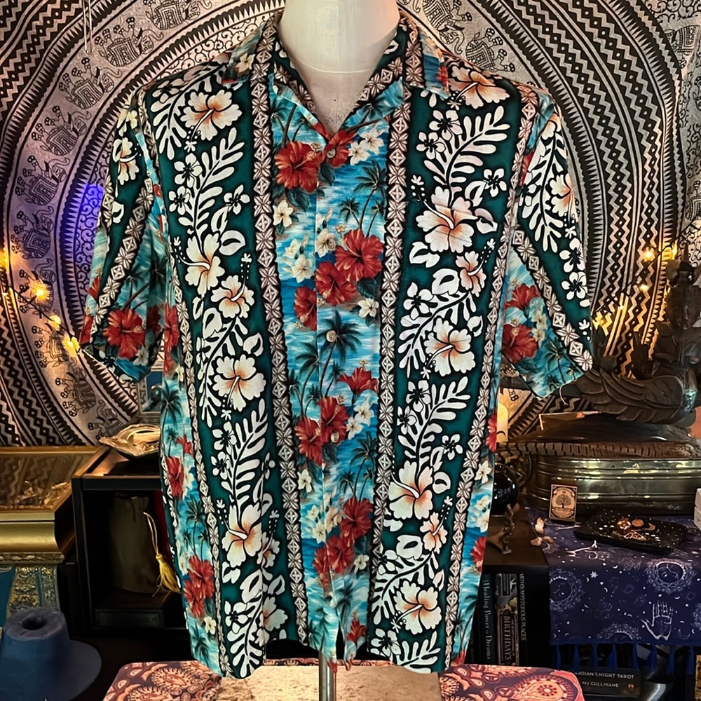 Vintage RJC Barkcloth Men’s Hawaiian Button Down Tiki